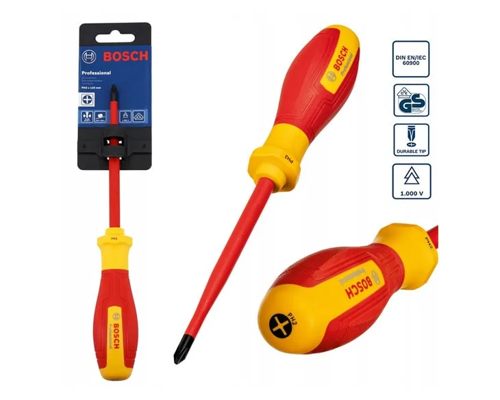 Tua vít cách điện VDE đầu chữ thập Bosch PH2 đóng gói