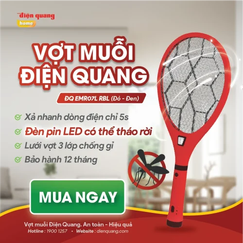 Vợt muỗi Điện Quang ĐQ EMR07L RBL màu đỏ đen