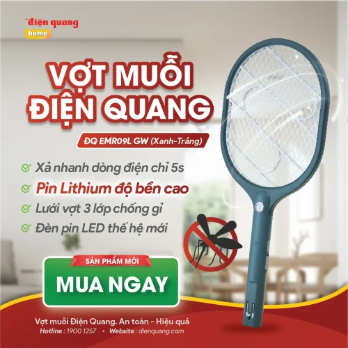 Vợt muỗi Điện Quang ĐQ EMR09 GW xanh trắng nhìn từ mặt trước