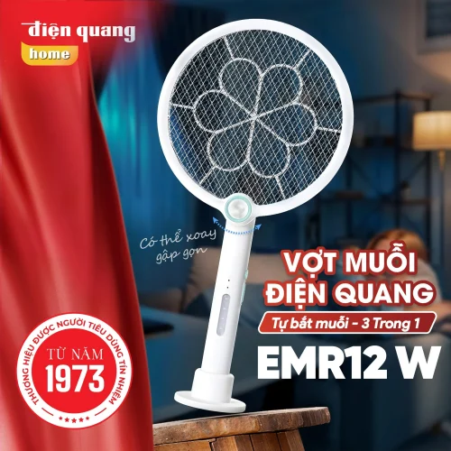 Vợt muỗi Điện Quang ĐQ EMR12 W màu trắng xoay gập gọn