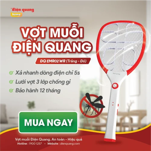 Vợt muỗi Điện Quang ĐQ EMR02 WR - Trắng - đỏ — ảnh 2