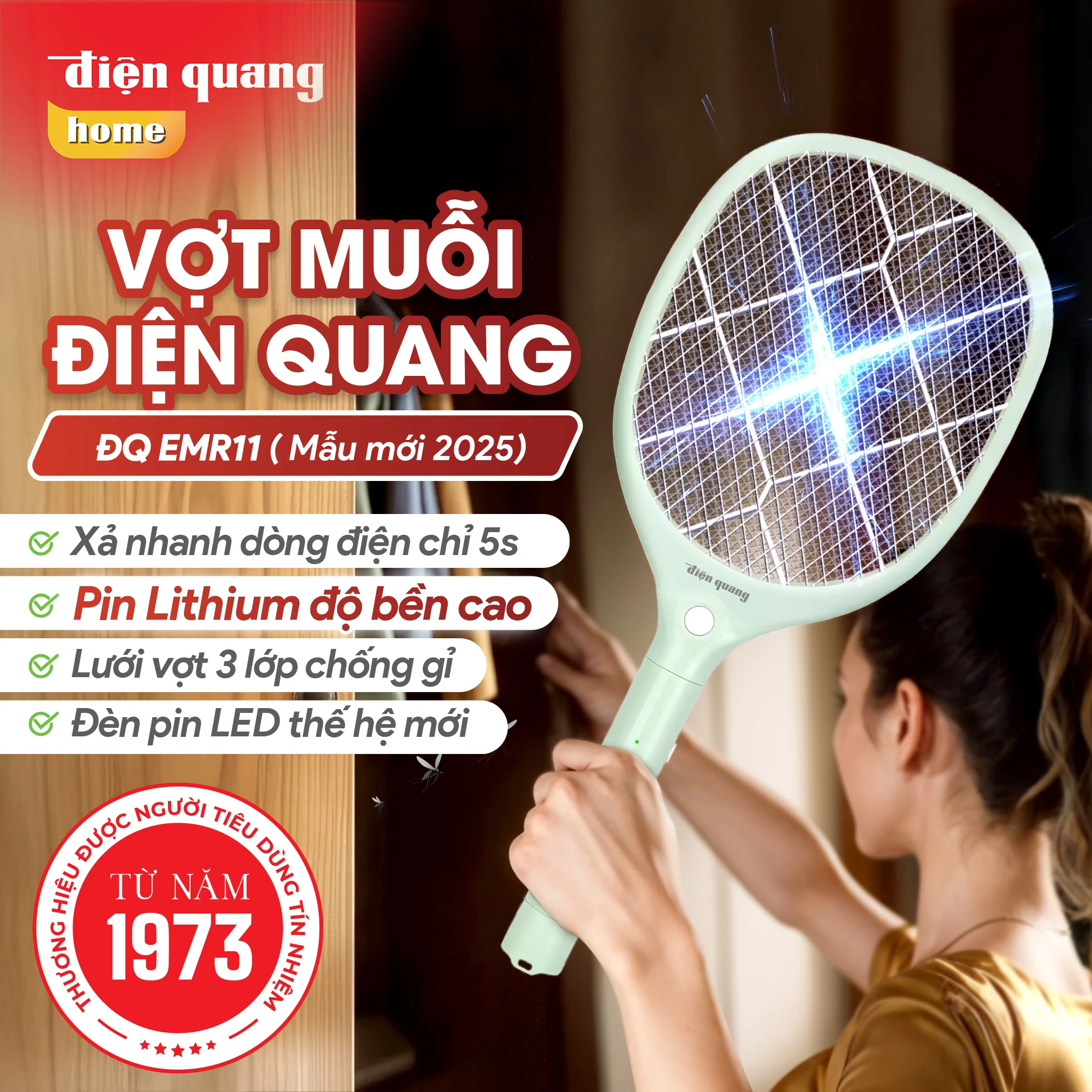 Vợt muỗi Điện Quang ĐQ EMR11 - Pin Lithium, mẫu mới 2025 — ảnh 1