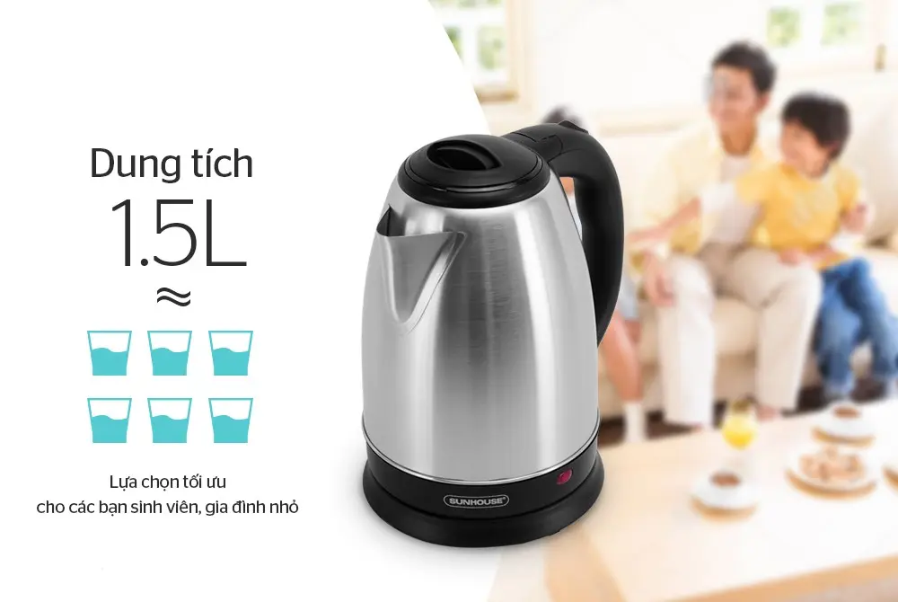 Ấm siêu tốc SUNHOUSE SHD1057 - 1.5 lít, Inox - Ảnh 3
