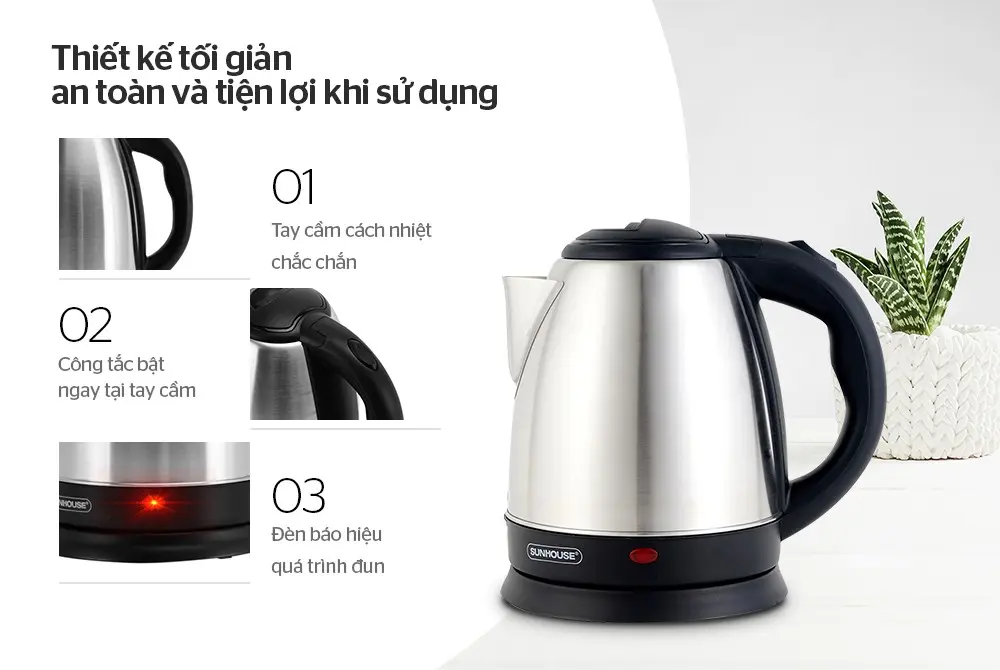 Ấm siêu tốc SUNHOUSE SHD1057 - 1.5 lít, Inox - Ảnh 5