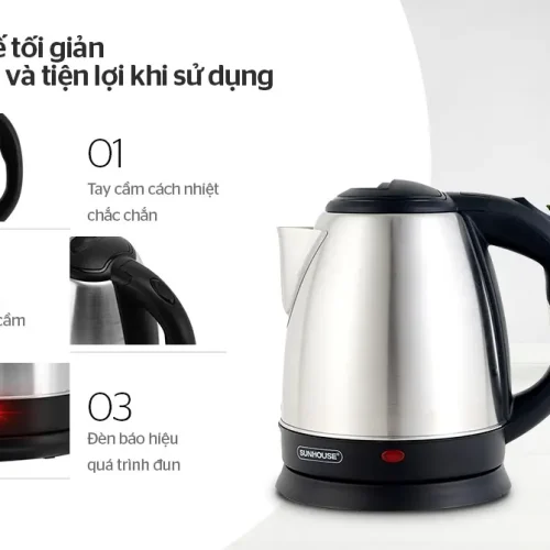 Ấm siêu tốc SUNHOUSE SHD1057 với tay cầm, công tắc và đèn báo