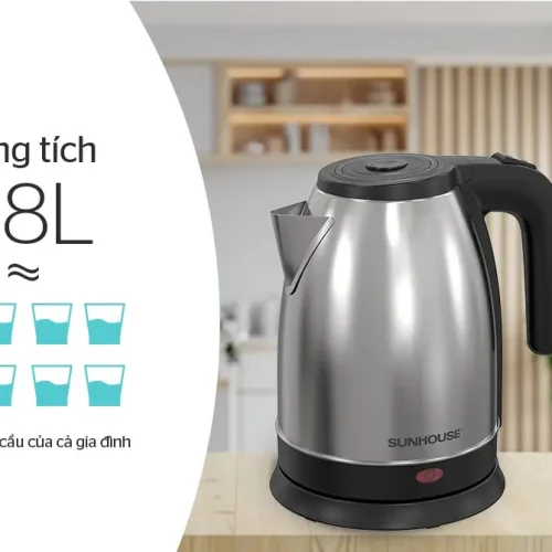 Ấm siêu tốc SUNHOUSE SHD1183 góc nghiêng, thân ấm, vòi rót và tay cầm