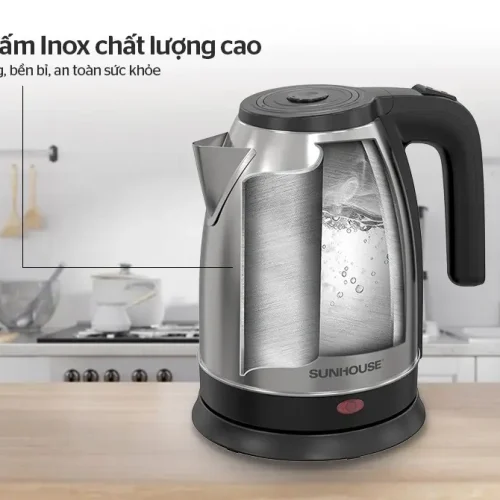Ấm siêu tốc SUNHOUSE SHD1183 mặt trước với thân ấm, vòi rót và tay cầm