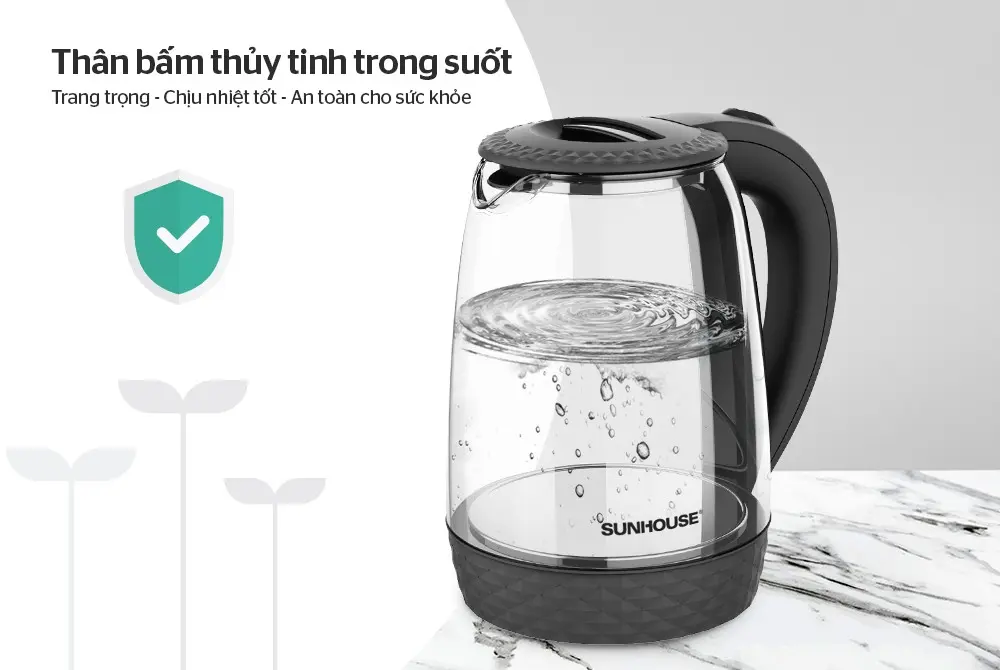 Ấm siêu tốc SUNHOUSE SHD1215B - 1.8 lít, Thủy tinh - Ảnh 5