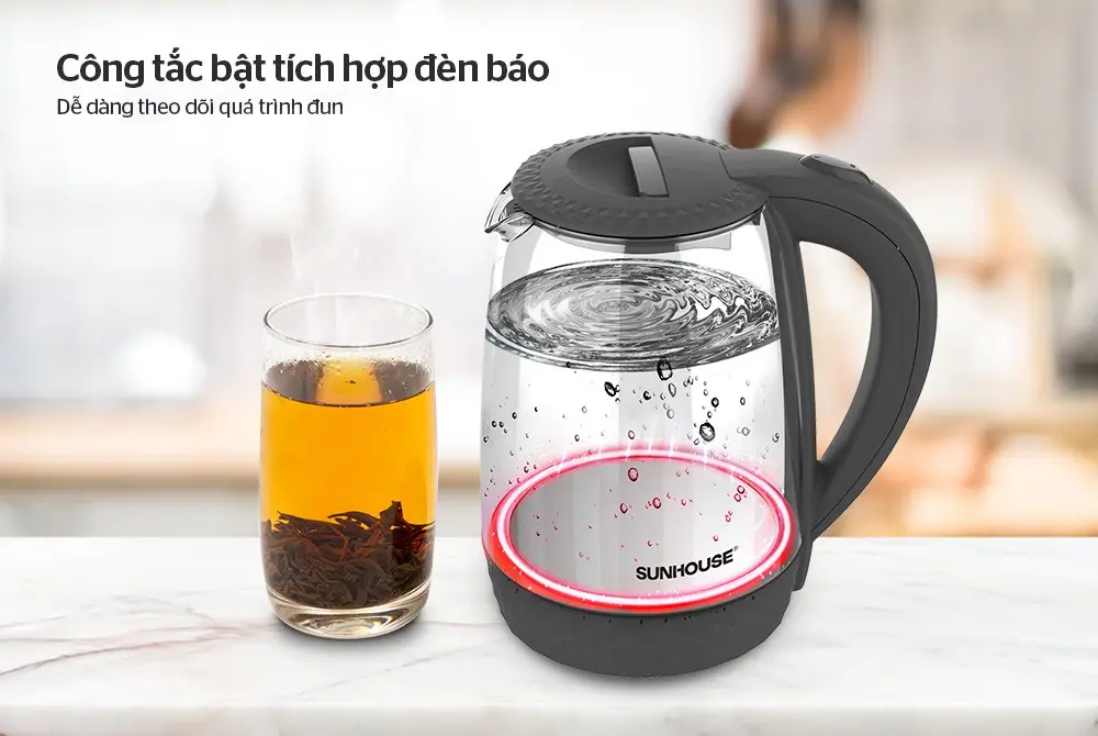 Ấm siêu tốc SUNHOUSE SHD1215B - 1.8 lít, Thủy tinh - Ảnh 7