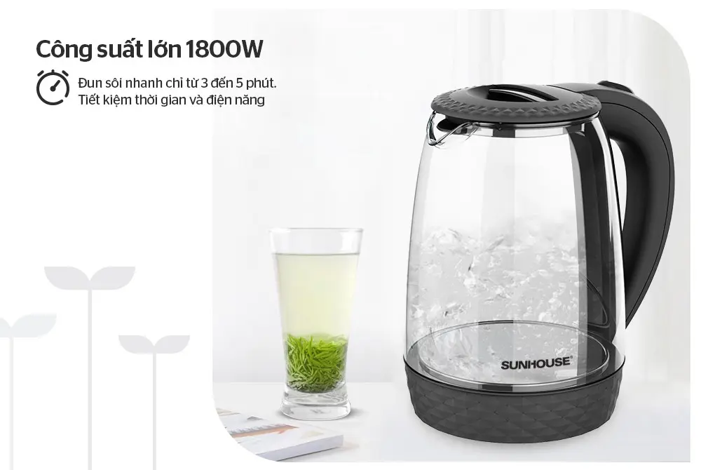 Ấm siêu tốc SUNHOUSE SHD1215B - 1.8 lít, Thủy tinh - Ảnh 8