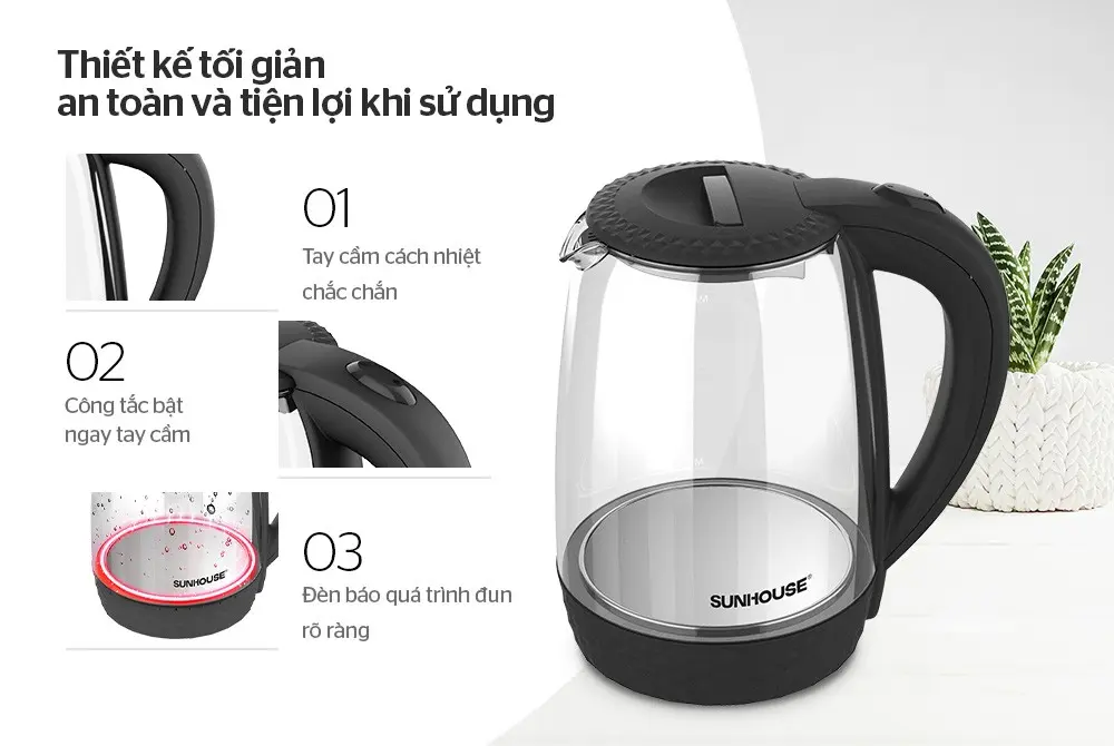 Ấm siêu tốc SUNHOUSE SHD1215B - 1.8 lít, Thủy tinh - Ảnh 9