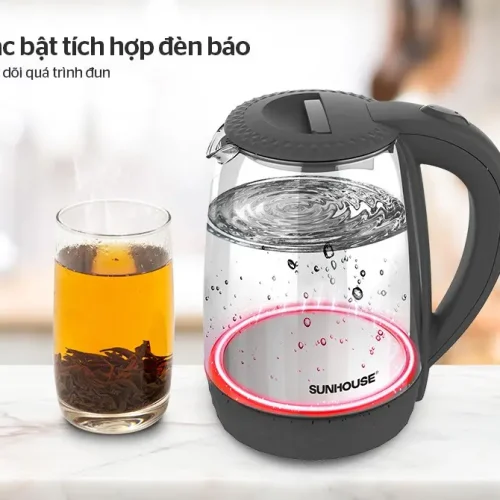 Ấm siêu tốc SUNHOUSE SHD1215B góc nghiêng với công tắc và đèn báo đế