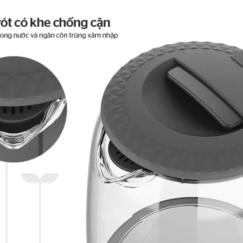 Ấm siêu tốc SUNHOUSE SHD1215B cận cảnh miệng rót có khe chống cặn