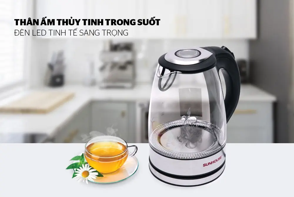 Ấm siêu tốc SUNHOUSE SHD1217 - 1.7 lít, Thủy tinh - Ảnh 2