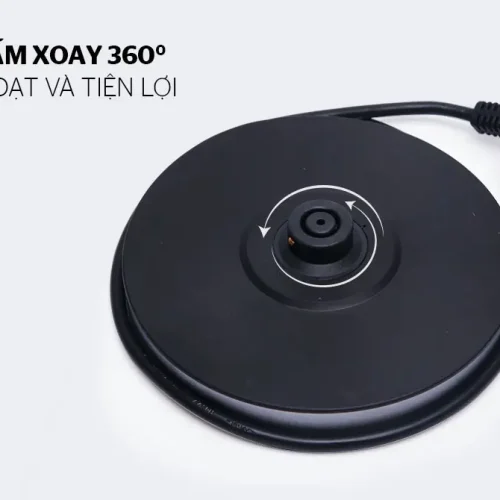 Ấm siêu tốc SUNHOUSE SHD1217 với đế ấm xoay và dây nguồn cận cảnh