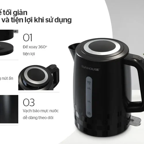 Ấm siêu tốc SUNHOUSE SHD1306 góc nghiêng với đế xoay và vạch nước