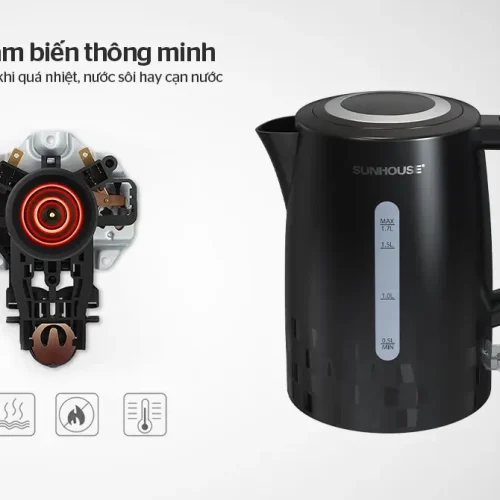 Ấm siêu tốc SUNHOUSE SHD1306 cận cảnh rơ le cảm biến và thân ấm