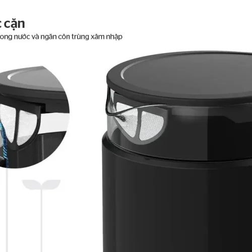 Ấm siêu tốc SUNHOUSE SHD1330 cận cảnh lưới lọc cặn tại miệng rót