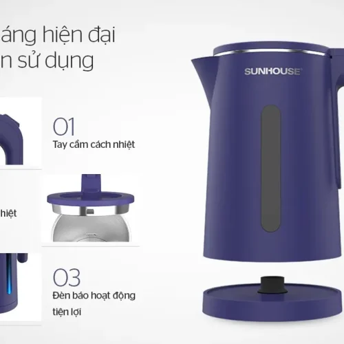 Ấm siêu tốc SUNHOUSE SHD1355 với tay cầm, nắp và đèn báo hoạt động