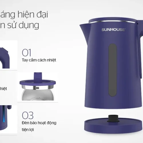 Ấm siêu tốc SUNHOUSE SHD1356 màu xanh với tay cầm cách nhiệt và đế xoay