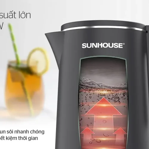 Ấm siêu tốc SUNHOUSE SHD1356 góc nghiêng thân ấm, tay cầm và vòi rót