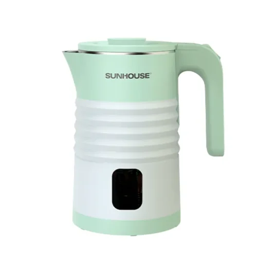 Ấm siêu tốc SUNHOUSE SHD1357 góc nghiêng mặt trước với tay cầm và vòi rót