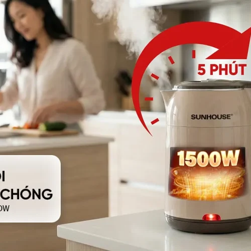 Ấm siêu tốc SUNHOUSE SHD1359 đun sôi nhanh 1500W trong không gian bếp