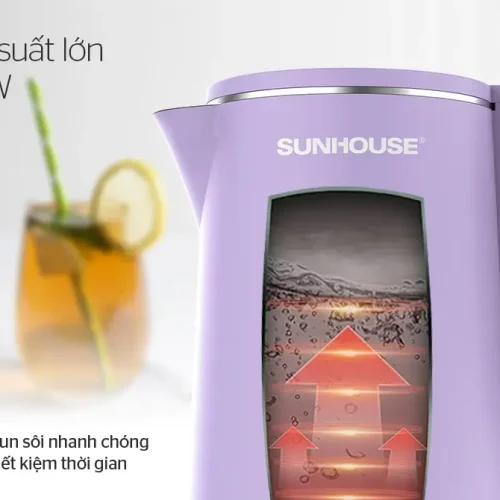 Ấm siêu tốc SUNHOUSE SHD1368KB cận cảnh thân ấm màu tím và tay cầm