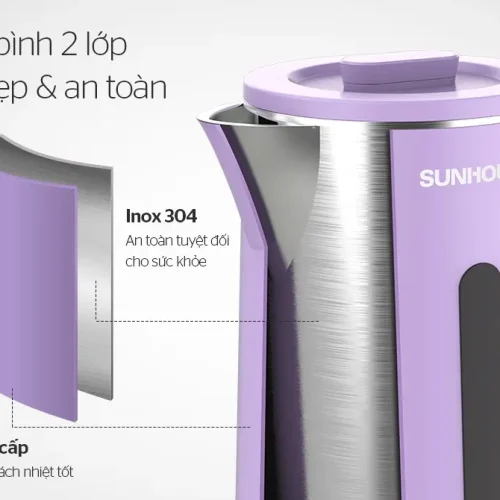 Ấm siêu tốc SUNHOUSE SHD1368KB cận cảnh thân bình 2 lớp màu tím