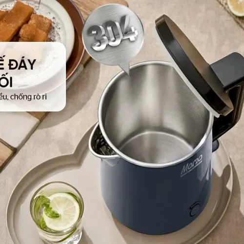 Ấm siêu tốc SUNHOUSE SHD1373 chụp góc nghiêng với nắp mở và lòng ấm