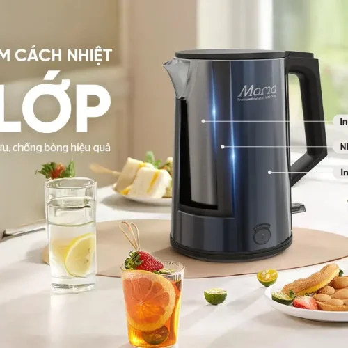 Ấm siêu tốc SUNHOUSE SHD1373 góc nghiêng mặt trước, thân ấm và tay cầm