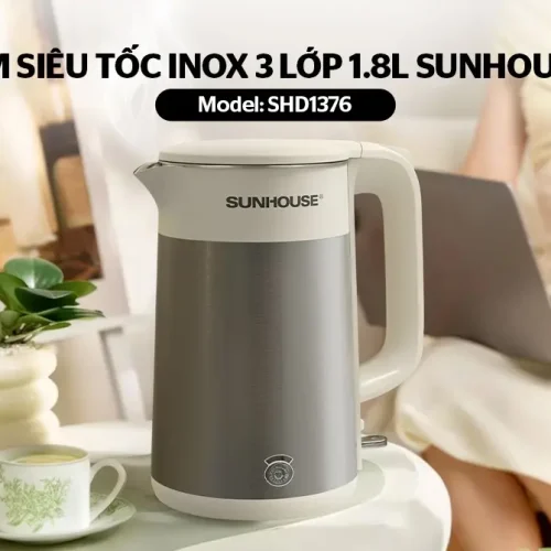 Ấm siêu tốc SUNHOUSE SHD1376 inox 3 lớp 1.8 lít góc chính diện