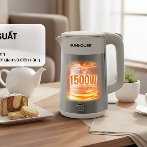 Ấm siêu tốc SUNHOUSE SHD1376 công suất 1500W đặt trên bàn trà
