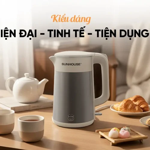 Ấm siêu tốc SUNHOUSE SHD1376 kiểu dáng hiện đại trên bàn trà