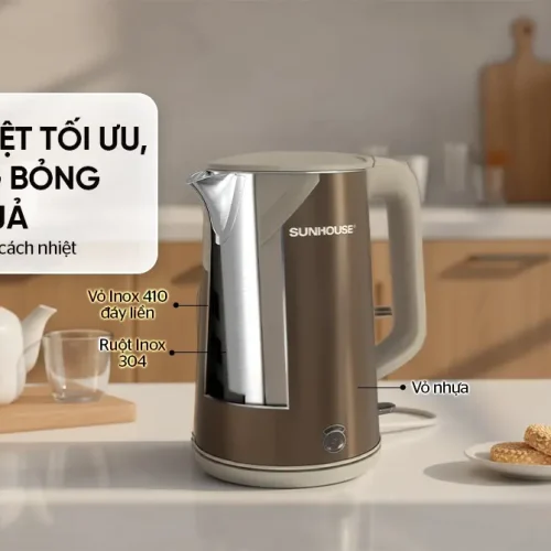 Ấm siêu tốc SUNHOUSE SHD1377 1.8 lít với thân inox 3 lớp cách nhiệt