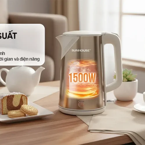 Ấm siêu tốc SUNHOUSE SHD1377 inox 3 lớp công suất 1500W trên bàn trà