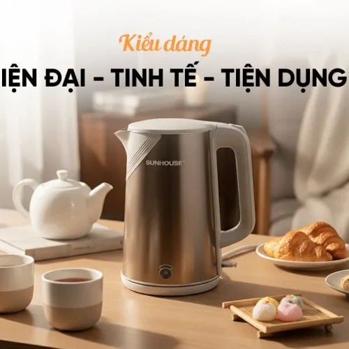 Ấm siêu tốc SUNHOUSE SHD1377 inox 1.8 lít trong không gian phòng khách