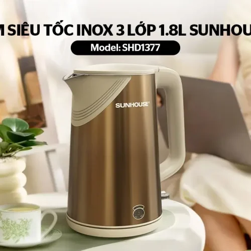 Ấm siêu tốc SUNHOUSE SHD1377 toàn bộ thân ấm, vòi rót và tay cầm góc nghiêng