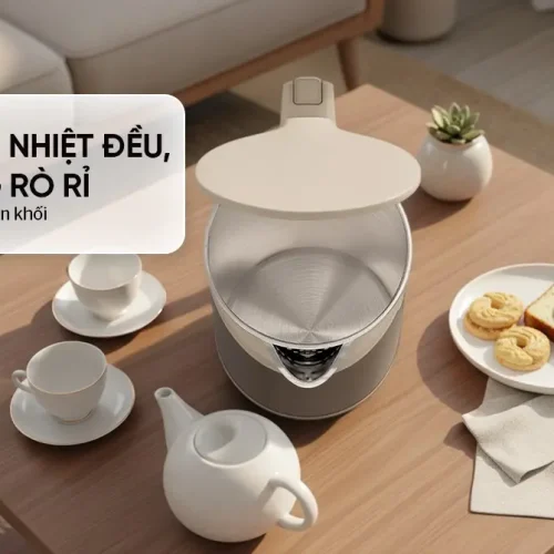 Ấm siêu tốc SUNHOUSE SHD1377 inox 3 lớp với nắp mở trên bàn trà