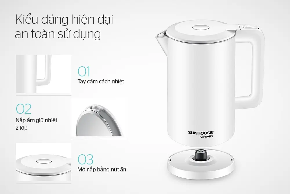 Ấm siêu tốc SUNHOUSE SHD1386W - 1.7 lít, Inox, 2 lớp - Ảnh 5