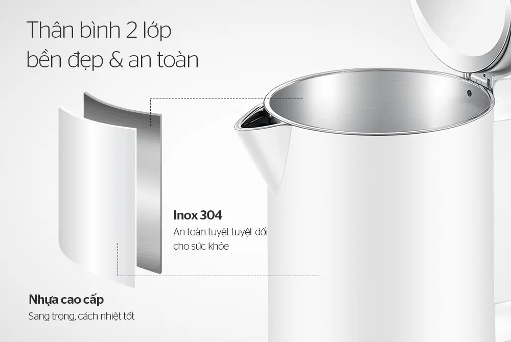 Ấm siêu tốc SUNHOUSE SHD1386W - 1.7 lít, Inox, 2 lớp - Ảnh 6