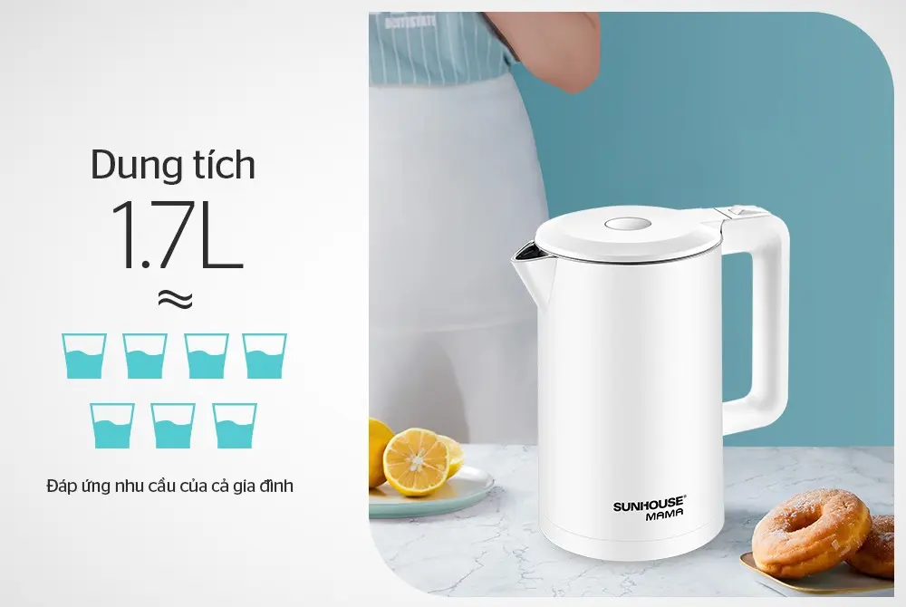Ấm siêu tốc SUNHOUSE SHD1386W - 1.7 lít, Inox, 2 lớp - Ảnh 9