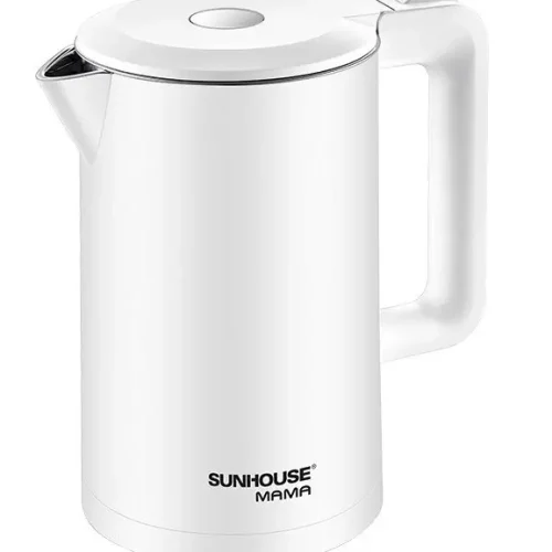 Ấm siêu tốc SUNHOUSE SHD1386W màu trắng nhìn chính diện với vòi rót và tay cầm
