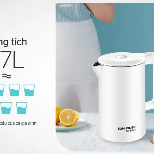 Ấm siêu tốc SUNHOUSE SHD1386W minh họa dung tích 1.7 lít đáp ứng nhu cầu gia đình