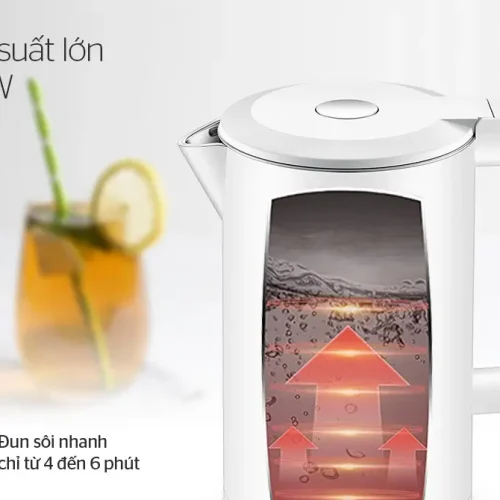 Ấm siêu tốc SUNHOUSE SHD1386W mặt trước với thân ấm và tay cầm