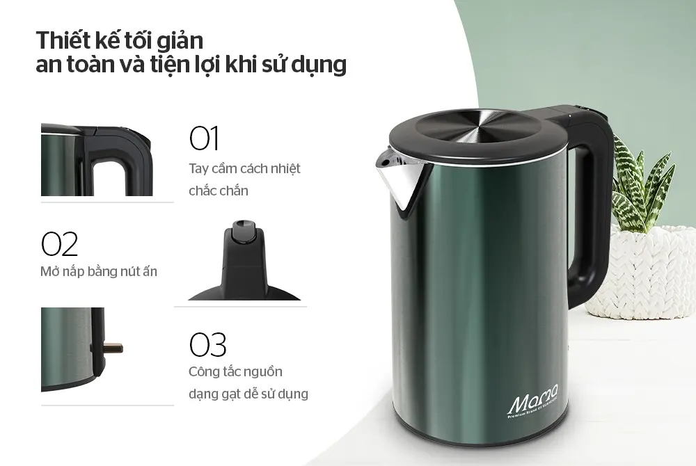 Ấm siêu tốc SUNHOUSE SHD1389 - 1.8 lít, Inox, 3 lớp - Ảnh 4
