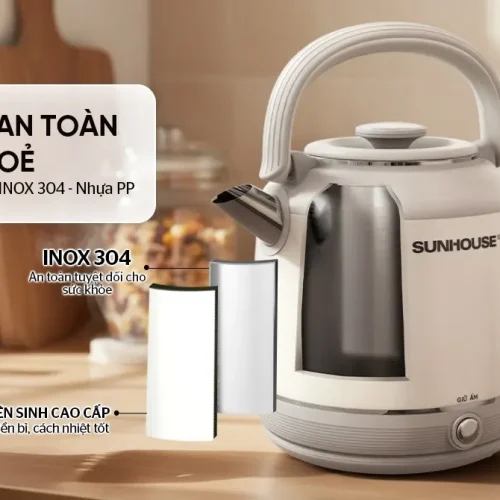 Ấm siêu tốc SUNHOUSE SHD1392 thân inox 304 giữ ấm trong bếp
