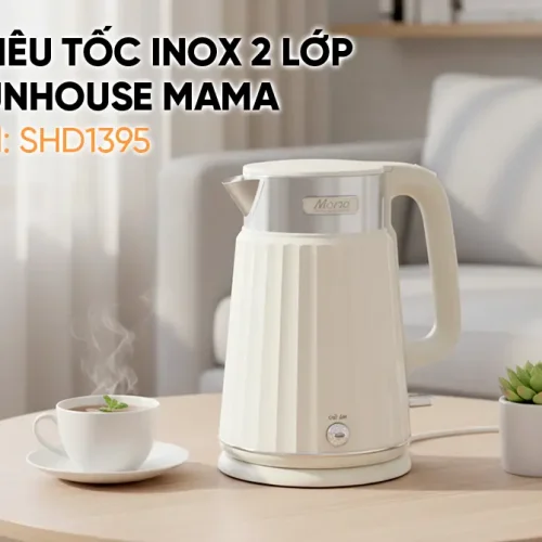Ấm siêu tốc SUNHOUSE SHD1395 2 lít inox 2 lớp đặt trên bàn