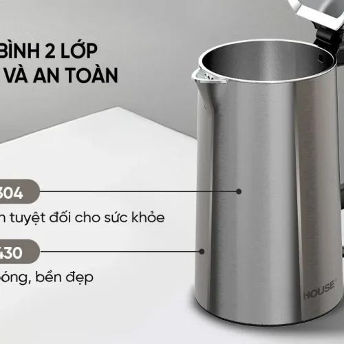 Ấm siêu tốc SUNHOUSE SHD1396 thân inox 2 lớp ở góc nghiêng