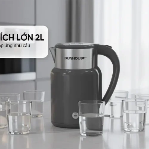 Ấm siêu tốc SUNHOUSE SHD1397 dung tích lớn 2 lít đặt cùng ly nước